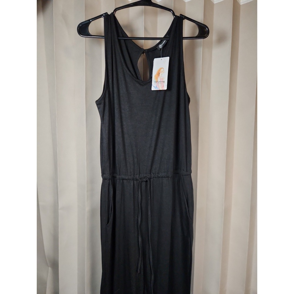 PRETTYGARDEN Black Jumpsuit Womens L Sleeveless Drawstring Romper Pocket